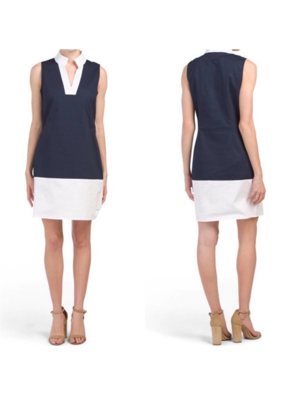 STS Sail to Sable navy blue and white colorblock sleeveless shift dress tunic m